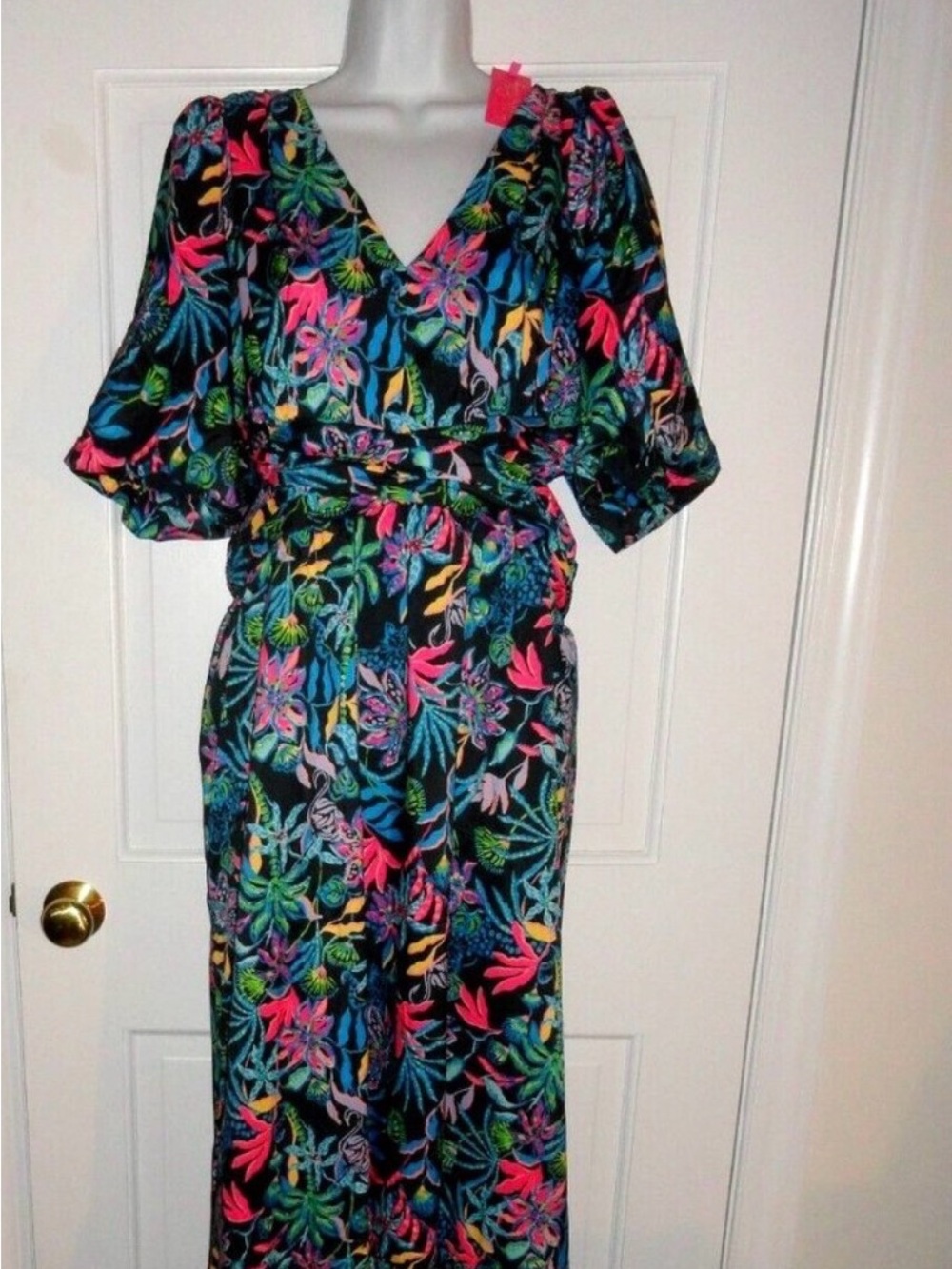 Lilly Pulitzer Black Maxi Dress with Pink, Blue & Green Floral Print